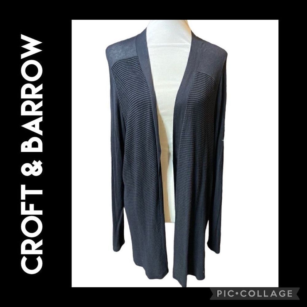 Croft & Barrow Black 100% Rayon Open Long Cardigan 1X-EUC
